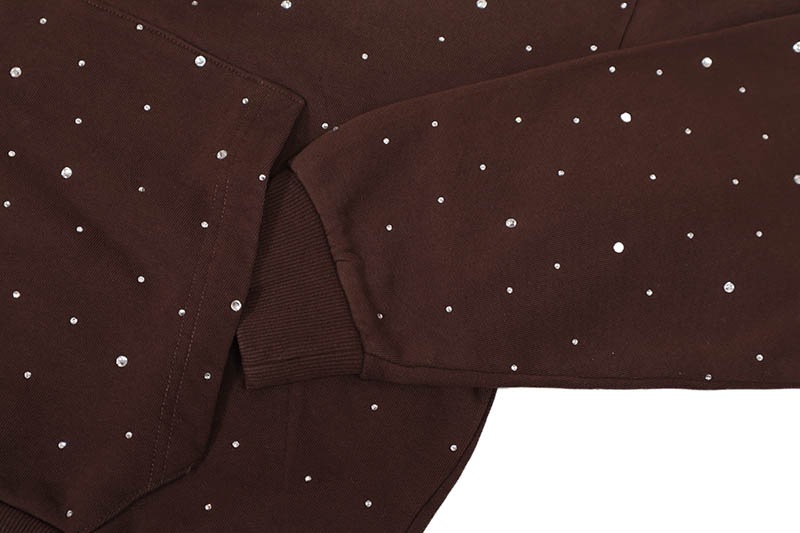 FIRST ROW ALLOVER RHINE STONE PULLOVER HOODIE (FRF2200:DARK BROWN)