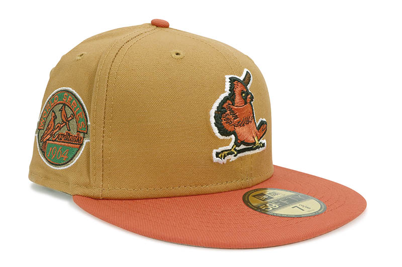 NEW ERA TURKEY BOWL ST LOUIS CARDINALS 59FIFTY FITTED CAP (1964 WORLD SERIES CUSTOM SIDE PATCH/GREY UNDER VISOR/KHAKI ORANGE)