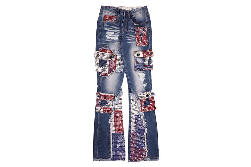 BKYS PAISLEY STACKED FIT JEAN (P238:M.BLUE)