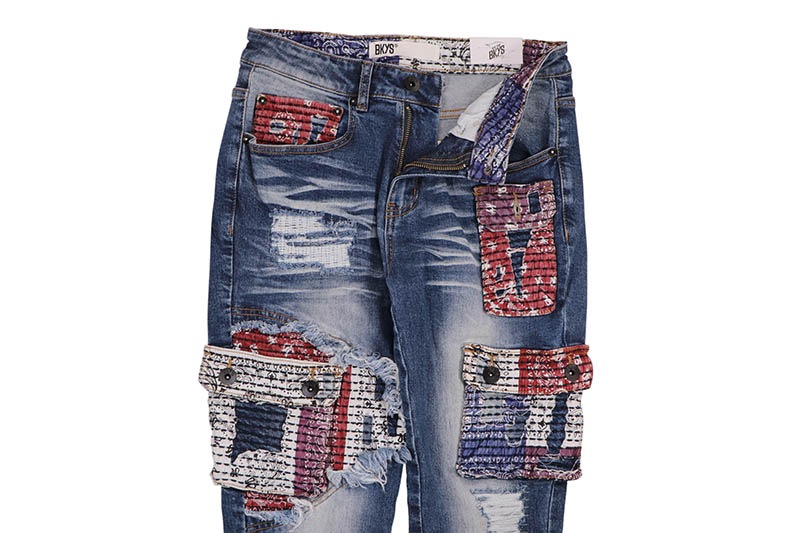 BKYS PAISLEY STACKED FIT JEAN (P238:M.BLUE)