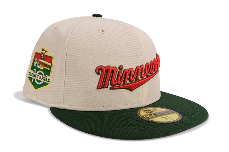 NEW ERA MINNESOTA TWINS 59FIFTY FITTED CAP (10TH ANNIVERSARY CUSTOM SIDE PATCH/GREY UNDER VISOR/STONE DARK GREEN)