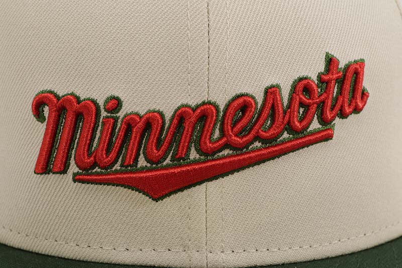 NEW ERA MINNESOTA TWINS 59FIFTY FITTED CAP (10TH ANNIVERSARY CUSTOM SIDE PATCH/GREY UNDER VISOR/STONE DARK GREEN)