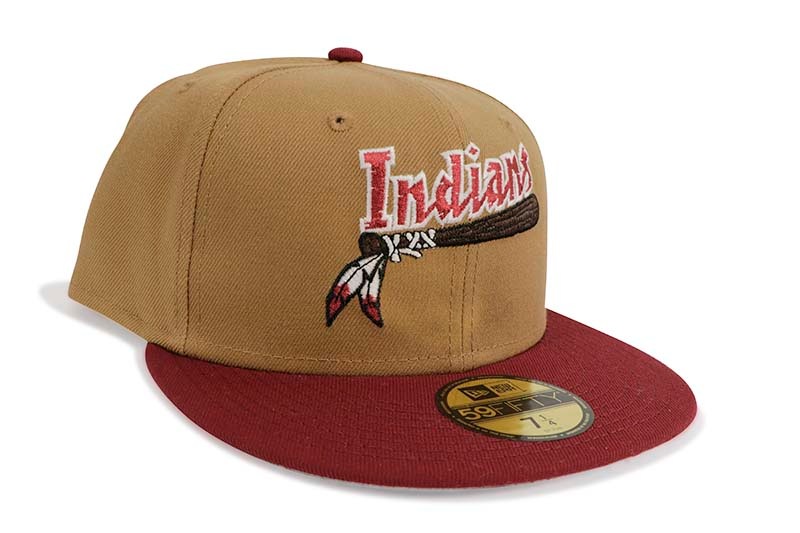 NEW ERA KINSTON INDIANS 59FIFTY FITTED CAP (GREY UNDER VISOR/WHEAT CARDINAL)