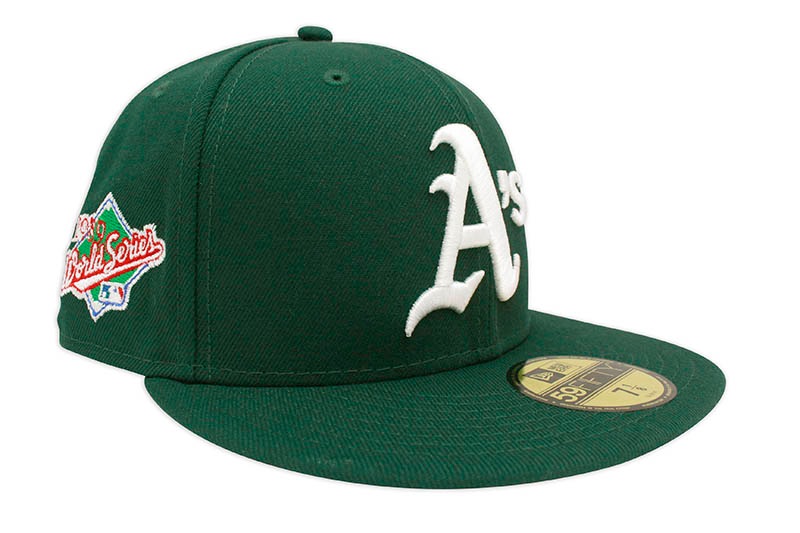 NEW ERA OAKLAND ATHLETICS 59FIFTY FITTED CAP (1989 WORLD SERIES SIDE PATCH/GREY UNDER VISOR/DARK GREEN)