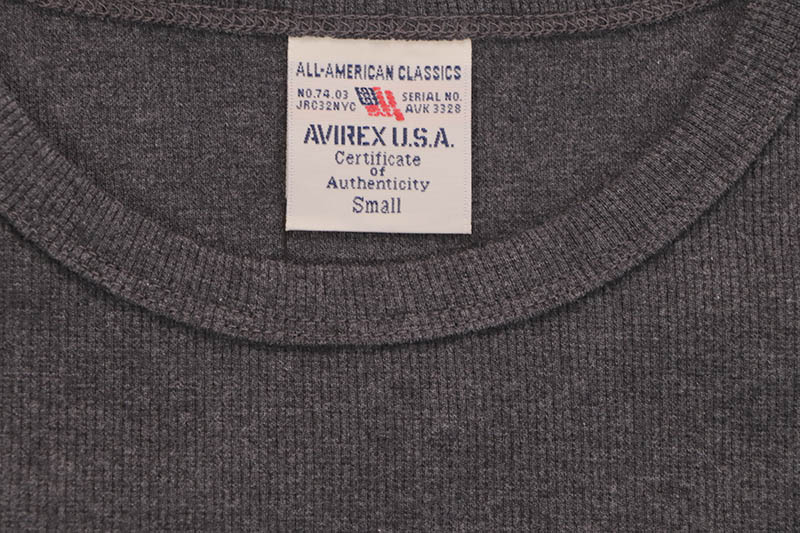 AVIREX DAILY RIB L/S CREW NECK T-SHIRT (783-4930019-410:CHARCOAL) 6153481-019
