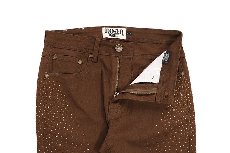 ROAR DENIM BRONZE RHINESTONE STACKED FIT JEAN (G52-679:BROWN