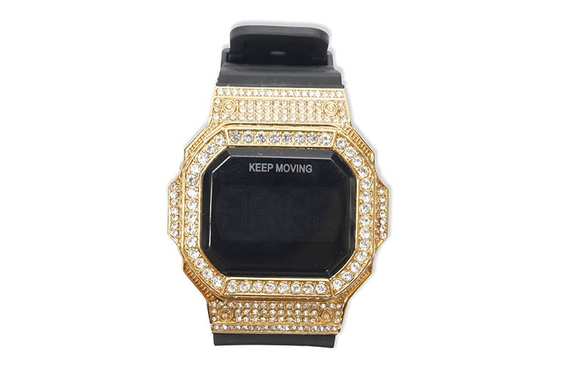 ICEY BLING-BLING SQUARE WATCH (YELLOW GOLD)