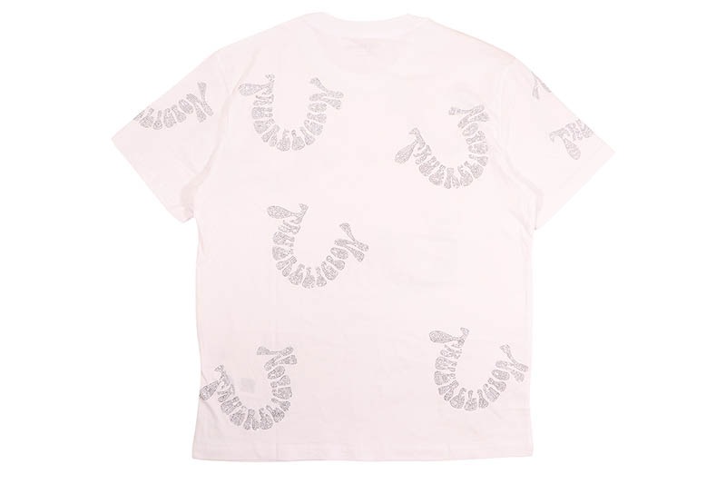 TRUE RELIGION WARPED LOGO RHINESTONE HEAVYWEIGHT TEE (110750:WHITE