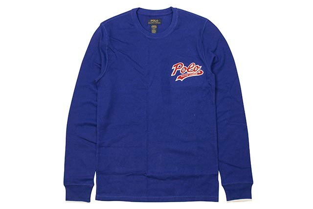 POLO RALPH LAUREN SCRIPT APPLIQUE WAFFLE-KNIT THERMAL SHIRT (PW16HF-NR2:BLUE)