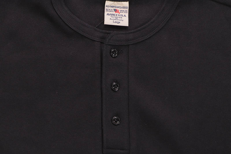 AVIREX DAILY RIB L/S HENLEY NECK T-SHIRT (783-4930020-010:BLACK) 6153482-009