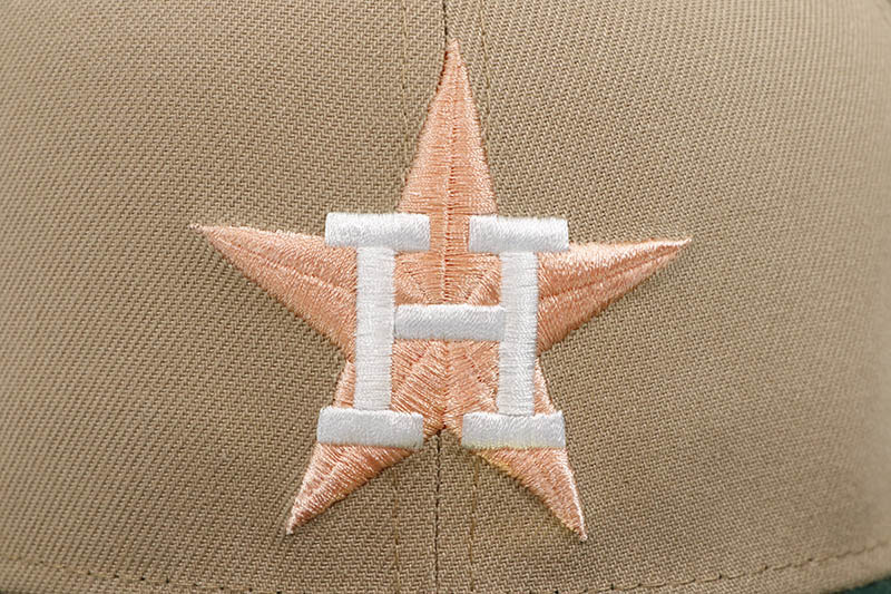 NEW ERA HOUSTON ASTROS 59FIFTY FITTED CAP (25TH ANNIVERSARY SIDE PATCH/PEACH UNDER VISOR/CAMEL DARK GREEN)