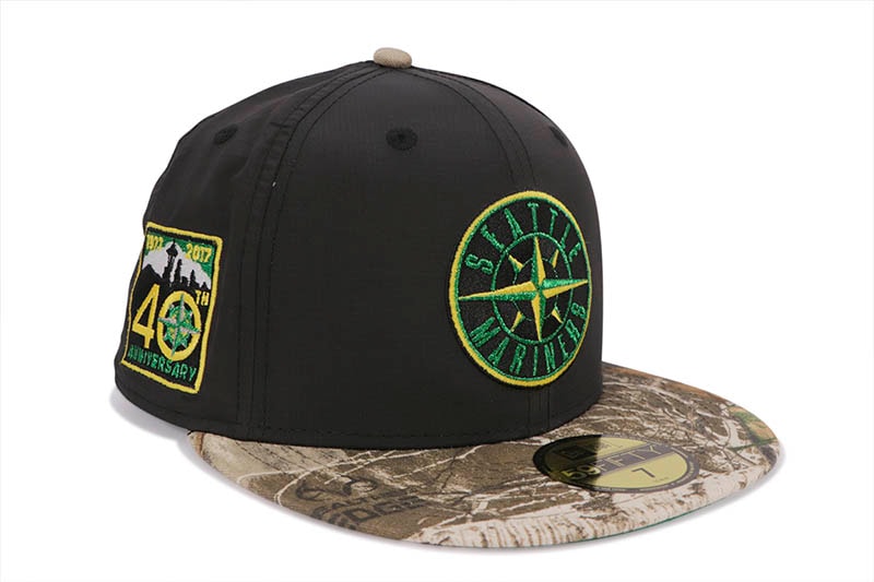 NEW ERA SEATTLE MARINERS 59FIFTY FITTED CAP (40TH ANNIVERSARY SIDE PATCH/GREEN UNDER VISOR/BLACK RIPSTOP REALTREE CAMO)