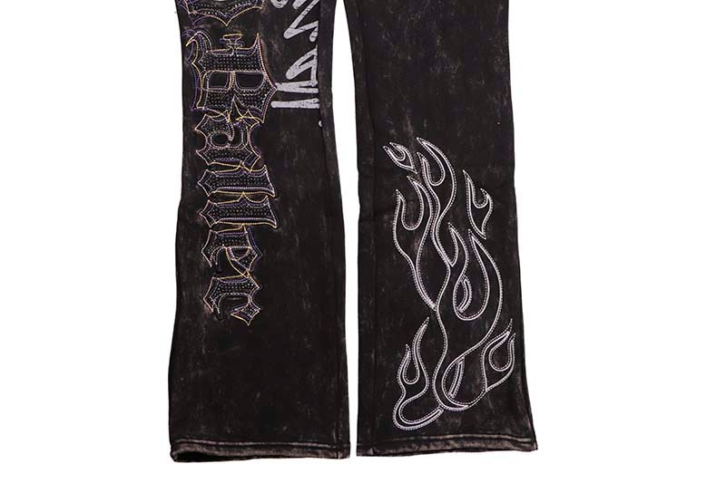 SMOKE RISE STACKED RHINESTONE DYSTOPIA FLEECE PANTS (FP24656:BLACK)