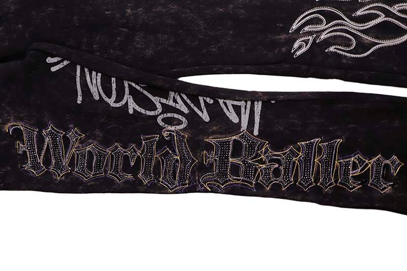 SMOKE RISE STACKED RHINESTONE DYSTOPIA FLEECE PANTS (FP24656:BLACK)