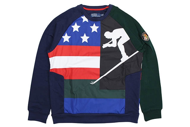 POLO RALPH LAUREN DOWNHILL SKIER DOUBLE-KNIT GRAPHIC SWEATSHIRT (710717625001:NEWPORT NAVY/HUNT CLUB GREEN)