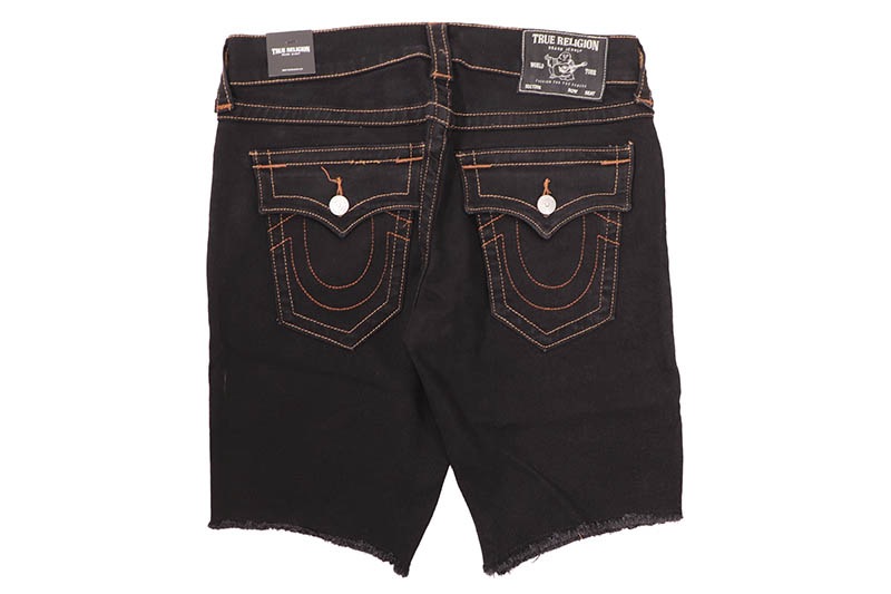 TRUE RELIGION RICKY FRAYED HEM FLAP SHORT (110237:BODY RINSE BLACK