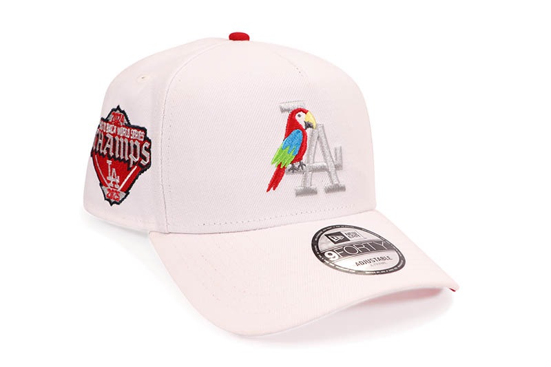 NEW ERA LOS ANGELES DODGERS 9FORTY AF ADJUSTABLE CAP (BACK TO BACK WORLD SERIES SIDE PATCH/RED UNDER VISOR/WHITE)
