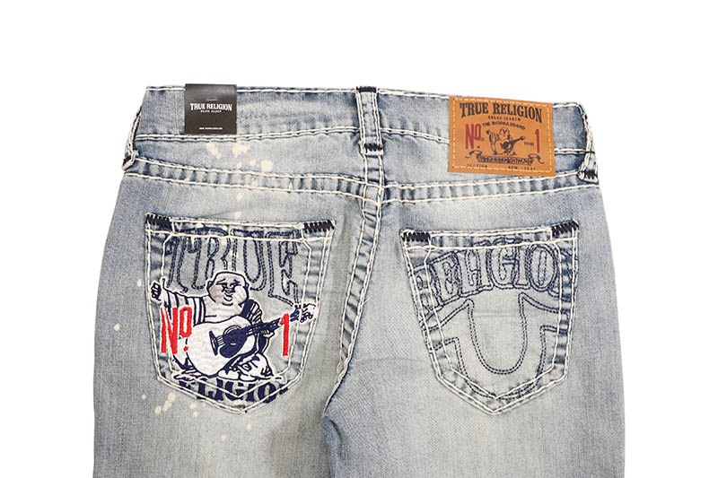 TRUE RELIGION BILLY EMBROIDERED SUPER T BOOTCUT JEAN 34" (110777:SCUFF TOE INDIGO LIGHT WASH)