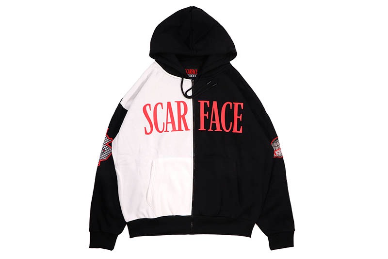 REASON CLOTHING SCARFACE SPLIT FULL ZIP OVERSIZED HOODIE (SF-98:BLACK/WHITE)