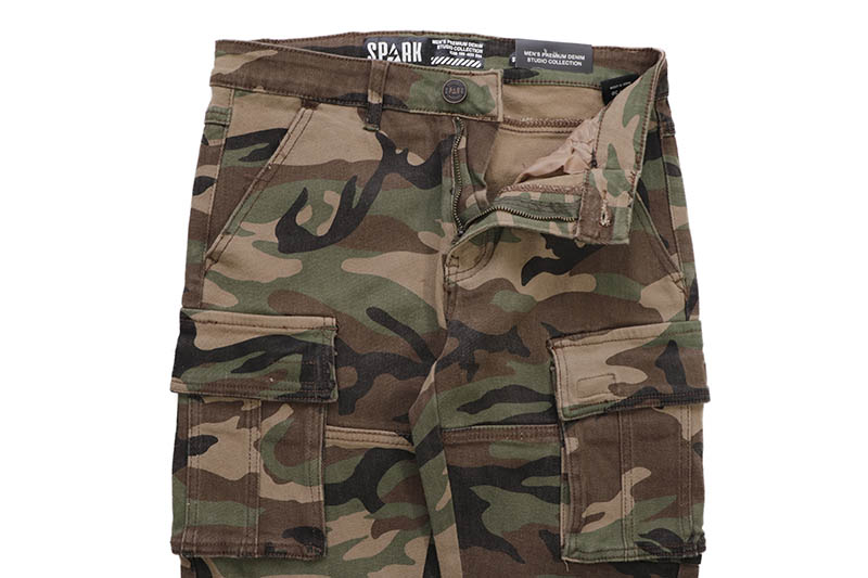SPARK SLIM STRAIGHT FIT STRETCH CARGO CAMO PANTS (S4413:WOODLAND)
