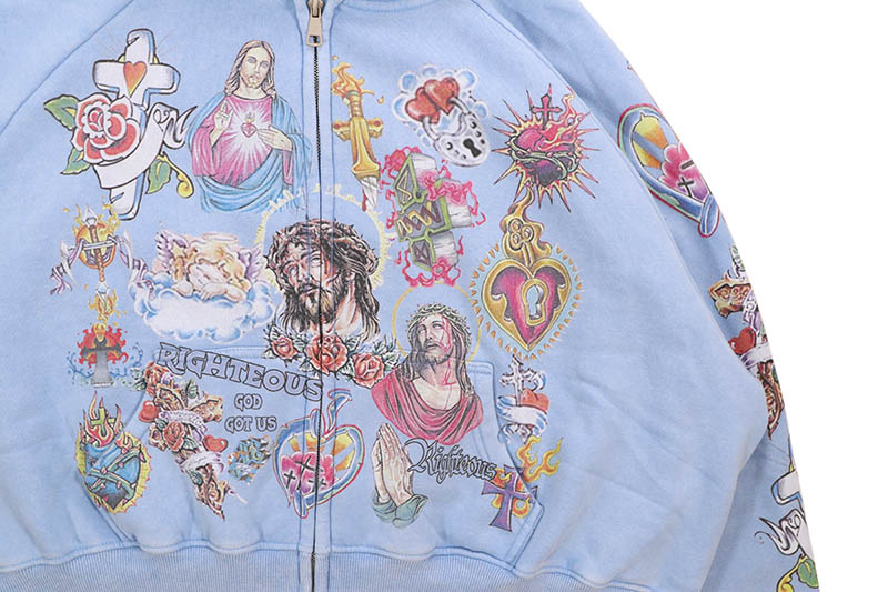 RIGHTEOUS RISEN KING CROPPED ZIP-UP HOODIE (BABY BLUE) | Brand,S-Z