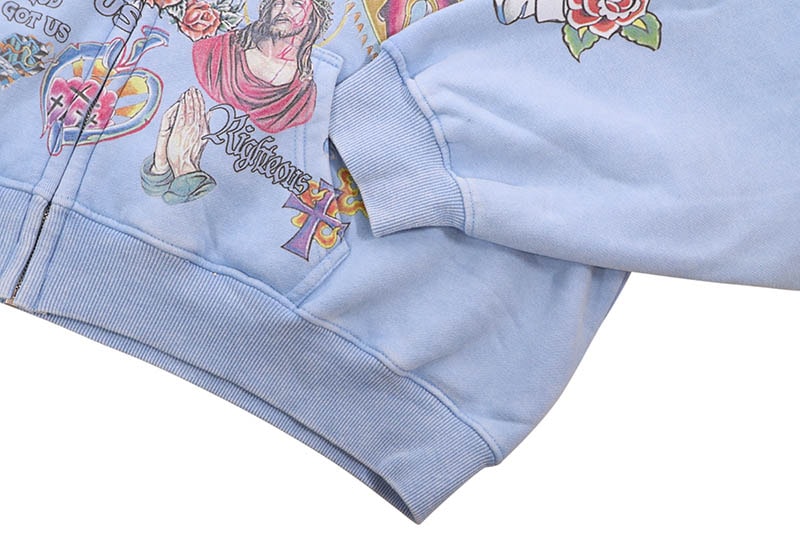 RIGHTEOUS RISEN KING CROPPED ZIP-UP HOODIE (BABY BLUE) | Brand,S-Z