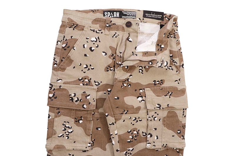 SPARK SLIM STRAIGHT FIT STRETCH CARGO CAMO PANTS (S4413:DESERT