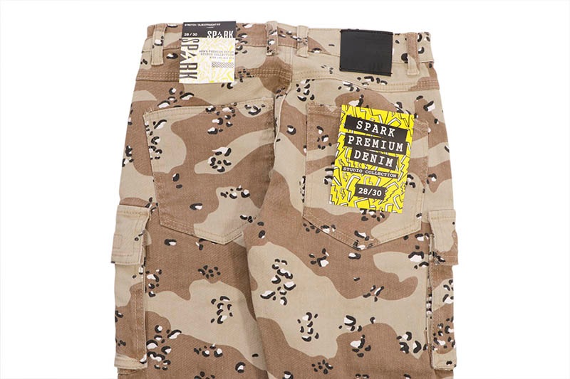SPARK SLIM STRAIGHT FIT STRETCH CARGO CAMO PANTS (S4413:DESERT