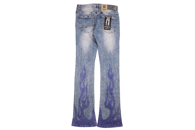 ARMOR JEANS FLAME RHINESTONE STACKED JEANS (AJ23SK-2:BLUE FLAME