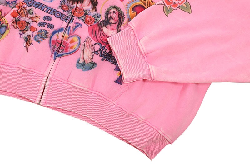 RIGHTEOUS RISEN KING CROPPED ZIP-UP HOODIE (PINK) | Brand,S-Z,WE