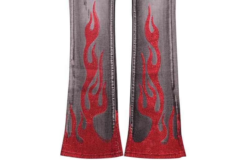 ARMOR JEANS FLAME RHINESTONE STACKED JEANS (AJ23SK-1:RED FLAME