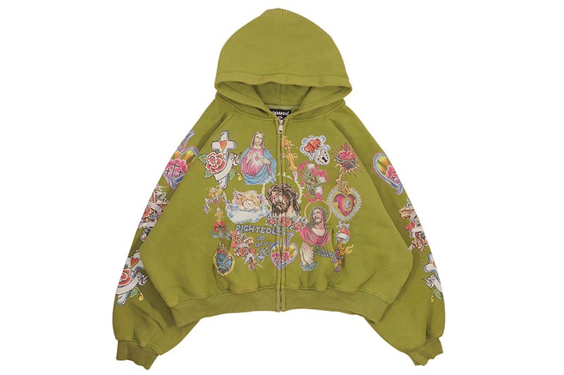 RIGHTEOUS RISEN KING CROPPED ZIP-UP HOODIE (MOSS)