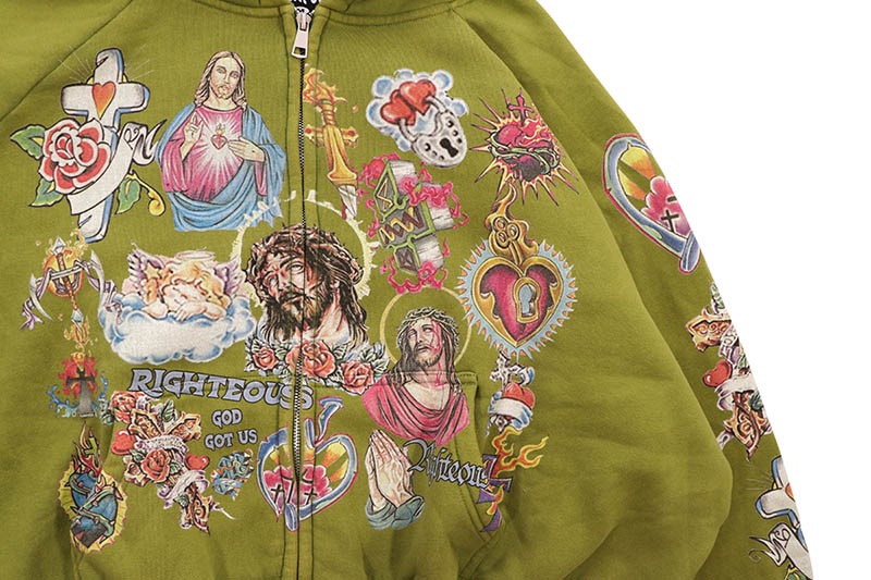 RIGHTEOUS RISEN KING CROPPED ZIP-UP HOODIE (MOSS)