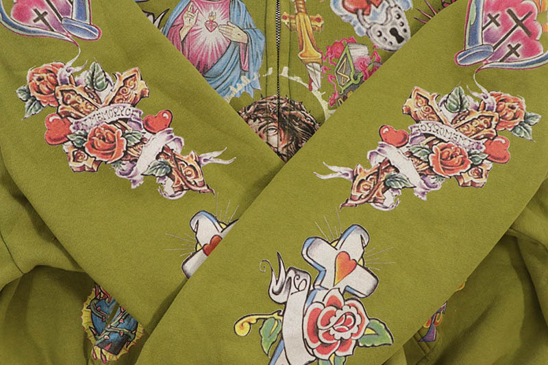 RIGHTEOUS RISEN KING CROPPED ZIP-UP HOODIE (MOSS)