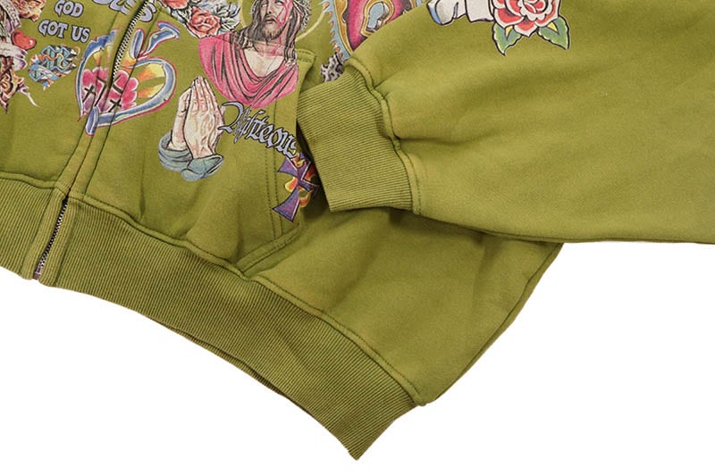 RIGHTEOUS RISEN KING CROPPED ZIP-UP HOODIE (MOSS)