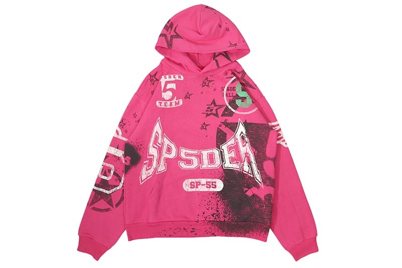 SP5DER PINK STENCIL HOODIE