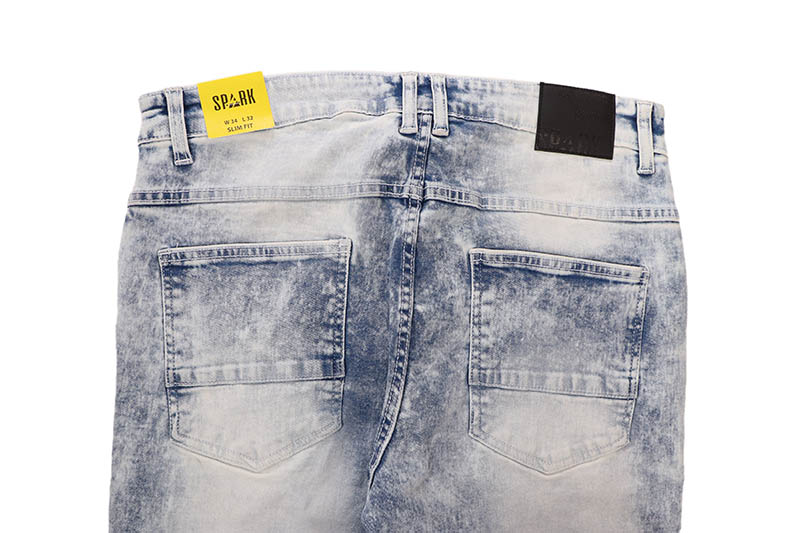 SPARK SLIM STRAIGHT FIT STRETCH JEANS WITH 3D CRINKLE & REPAIR (S4405:BLEACH BLUE)