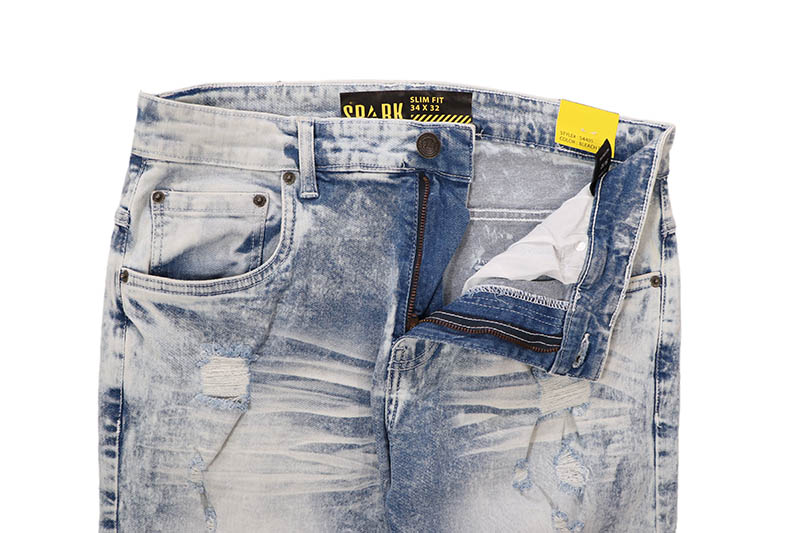 SPARK SLIM STRAIGHT FIT STRETCH JEANS WITH 3D CRINKLE & REPAIR (S4405:BLEACH BLUE)