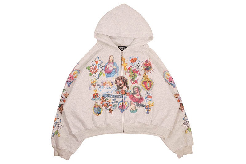 RIGHTEOUS RISEN KING CROPPED ZIP-UP HOODIE (GREY)