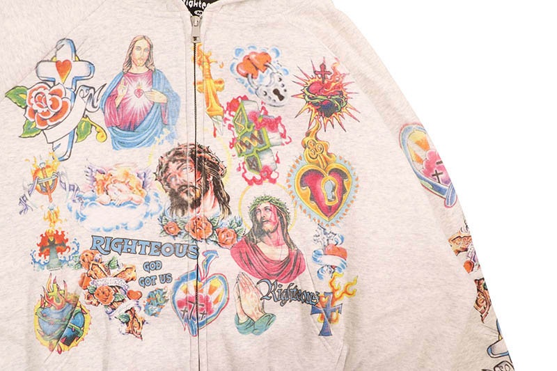 RIGHTEOUS RISEN KING CROPPED ZIP-UP HOODIE (GREY)