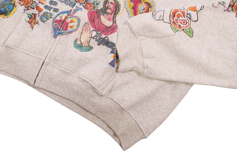 RIGHTEOUS RISEN KING CROPPED ZIP-UP HOODIE (GREY)