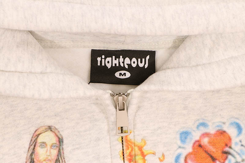 WE ARE RIGHTEOUS RISEN KING CROPPED ZIP-UP HOODIE (GREY
