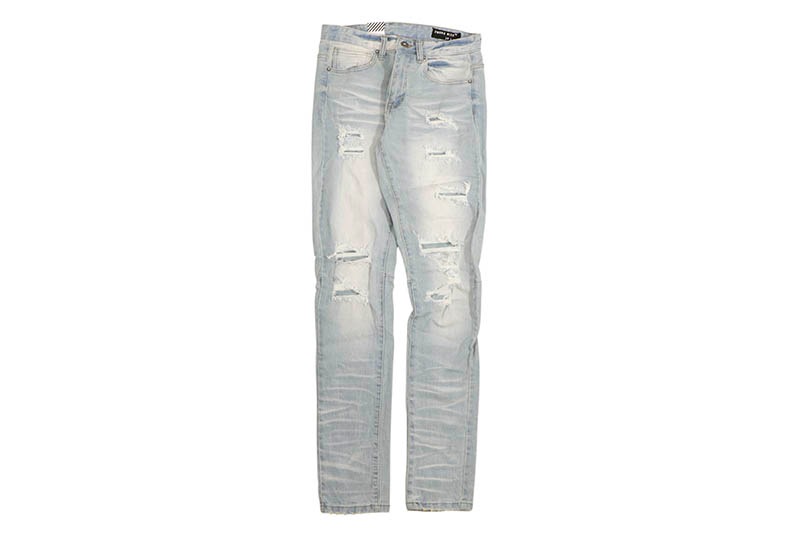 SMOKE RISE SLIM TAPERED RIP & REPAIRED COLORED JEANS (JP23532:SPECKLE BLUE)