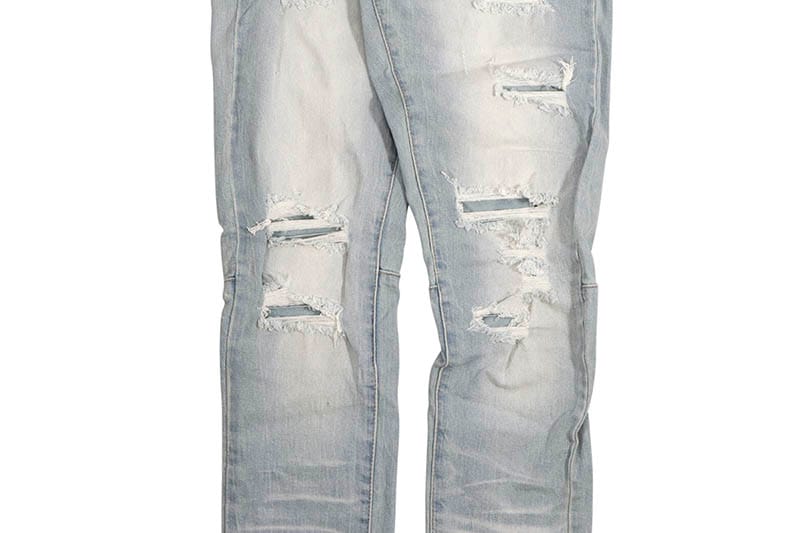 SMOKE RISE SLIM TAPERED RIP & REPAIRED COLORED JEANS (JP23532:SPECKLE BLUE)