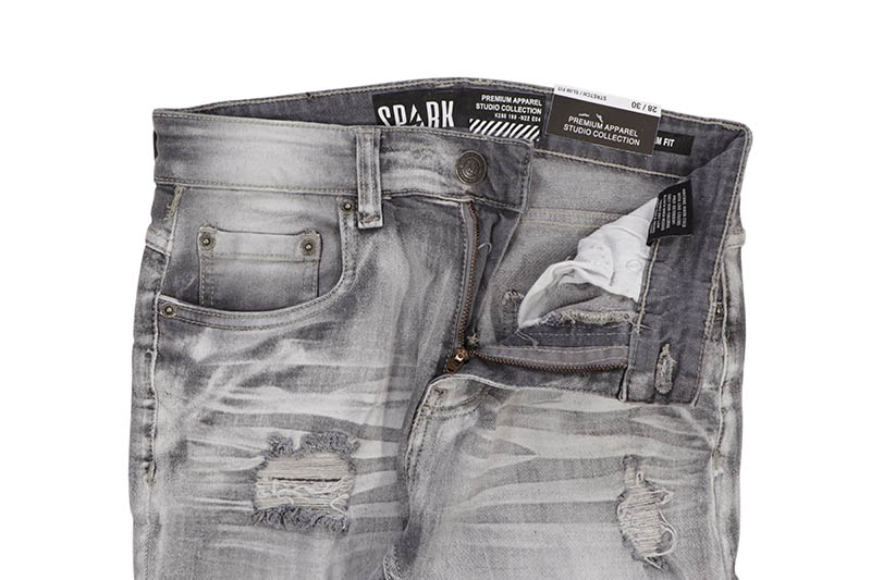 SPARK SLIM FIT STRETCH JEANS WITH 3D CRINKLE & REPAIR (S4403:GREY)