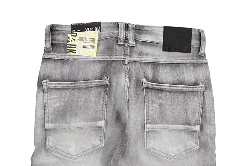 SPARK SLIM FIT STRETCH JEANS WITH 3D CRINKLE & REPAIR (S4403:GREY)