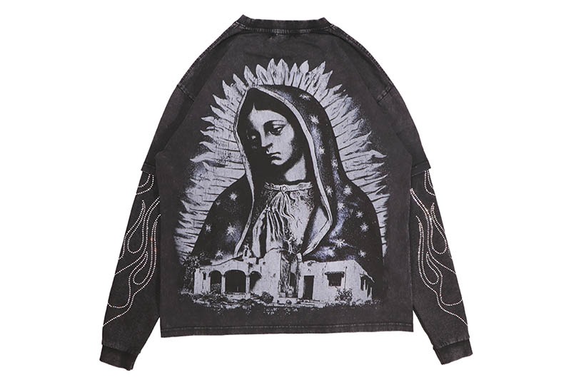MAJESTIK RHINESTONE TWOFER LONG SLEEVE TEE (TW-2634:BLACK)
