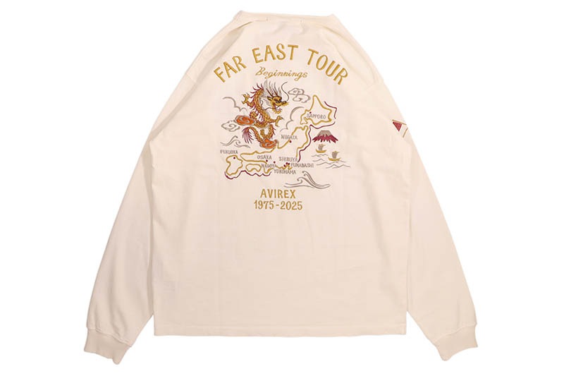 AVIREX WASHED FAR EAST TOUR L/S TEE (783-5230032-033:OFF WHITE)