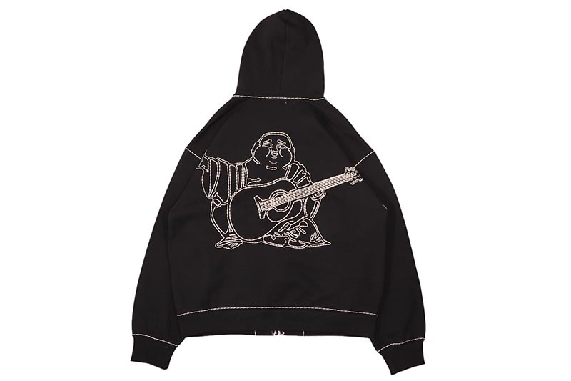 TRUE RELIGION SUPER T EMBROIDERED BUDDHA LOGO ZIP HOODIE (109398:BLACK/IVORY)