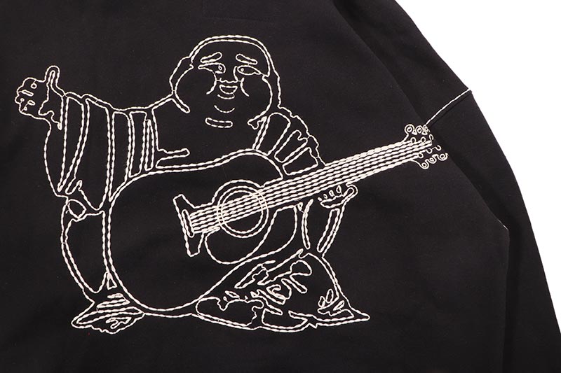 TRUE RELIGION SUPER T EMBROIDERED BUDDHA LOGO ZIP HOODIE (109398:BLACK/IVORY)